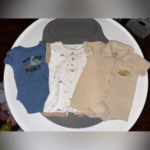 Disney, Mixed Brands Blue and Beige Baby Rompers Set, Pooh, Dino, Safari